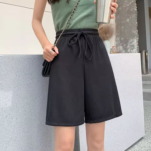 Summer Loose Women's Shorts Casual Large size Sports Short Pants Harajuku Elastic Drawstring Waist Wide Leg Knee Length Shorts