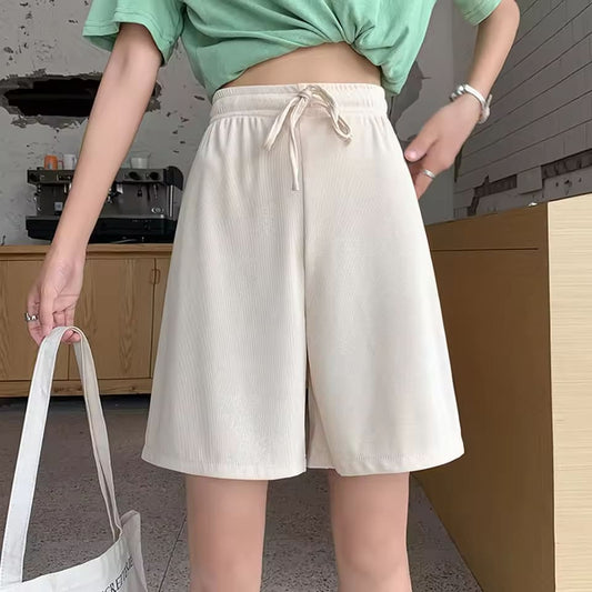 Summer Loose Women's Shorts Casual Large size Sports Short Pants Harajuku Elastic Drawstring Waist Wide Leg Knee Length Shorts